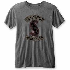 【予約商品】SLIPKNOT Unisex Burnout バンドTシャツ: World Tour (Charcoal Grey) - CHARCOAL GREY