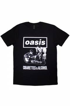 OASIS バンドTシャツ ユニセックス: Cigarettes & Alcohol Illustration Mono - Black