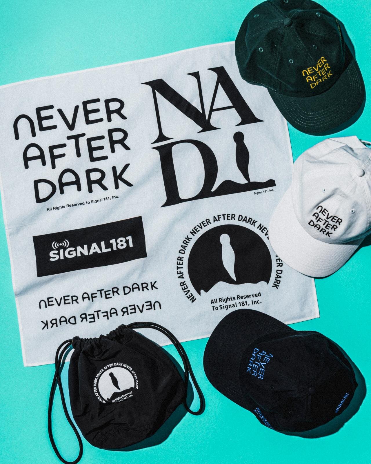 NAD ロゴキャップ 7,150円、NAD パースバッグ 5,500円、NAD ロゴバンダナ 3,080円