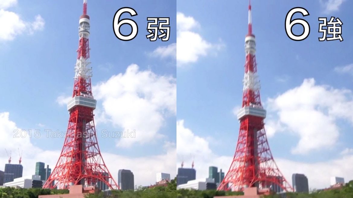 震度計を利用して撮影した、地震発生時の東京タワーの揺れのイメージ・シミュレーション（震度３ ４ ５弱 ５強 ６弱 ６強 ７）〜 Earthquake Japanese seismic scale 〜