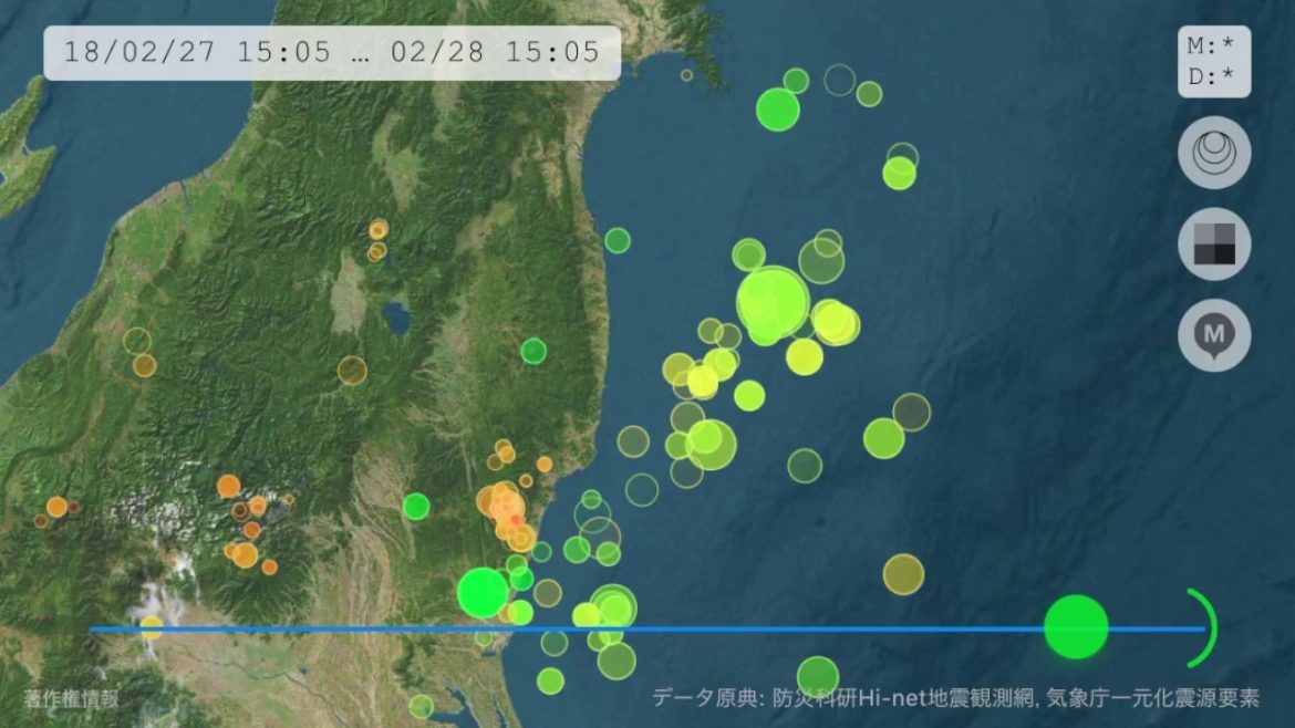 震源情報（福島県沖、2018年2月26日〜3月1日）