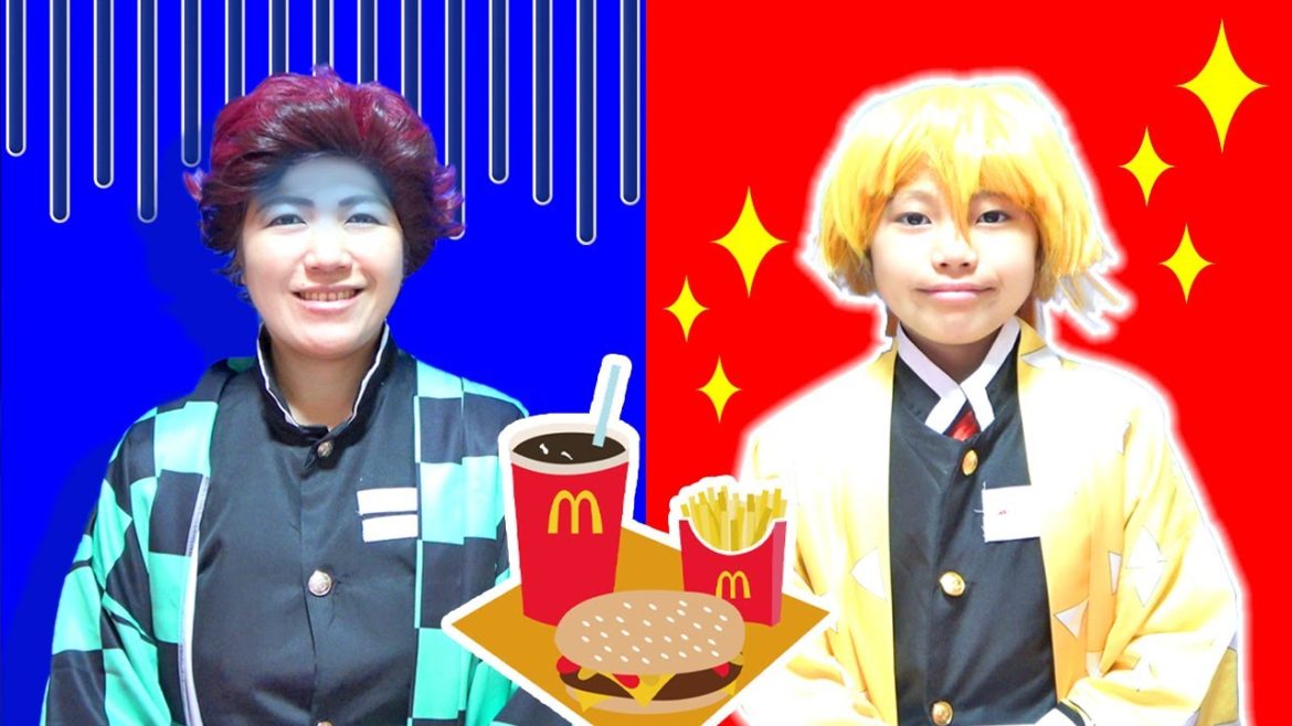 【寸劇】炭治郎と善逸が町で買い物　マクドナルドで上手に注文できるかな？　鬼滅の刃なりきりごっこ遊び　ハッピーセットドラえもん