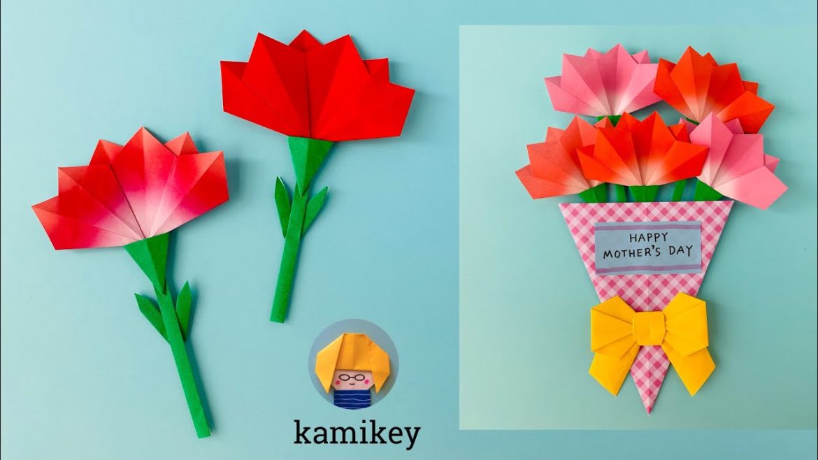 【母の日カード】折り紙カーネーションOrigami Carnation   (カミキィ kamikey)