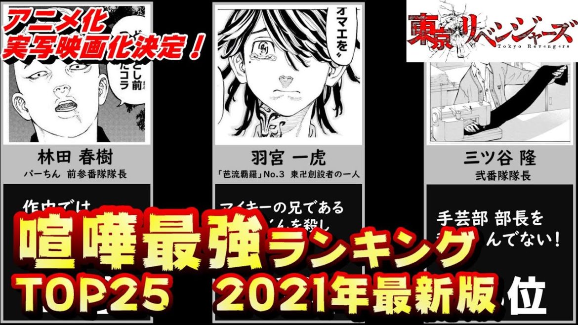 【東京卍リベンジャーズ】喧嘩最強キャラ　ランキングTOP25【2021年最新版・アニメ化/実写映画化決定】