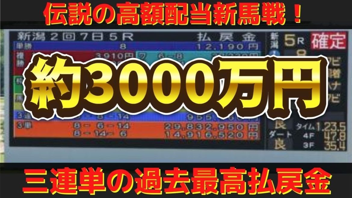 【競馬】伝説の新馬戦！三連単の過去最高払戻金！約3000万円！万馬券 歴代高額配当レース！【ミナレット】