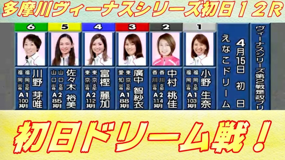 【多摩川競艇初日】前半レースまさかの６着の①小野生奈。イン戦！