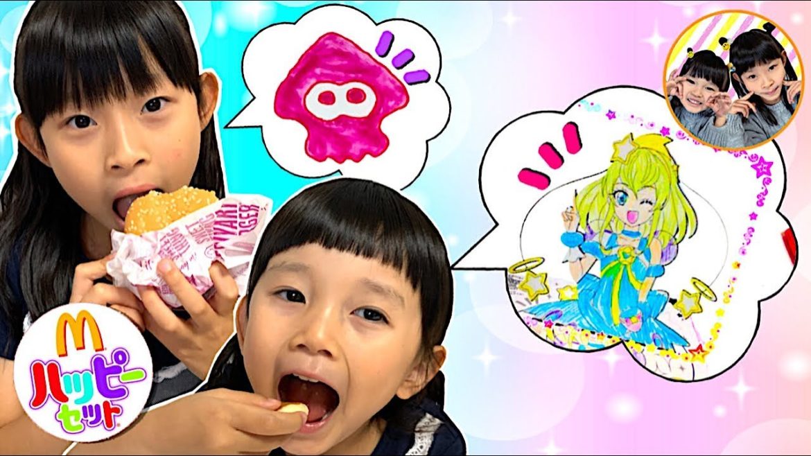 ハッピーセット★　プリキュアのでるとるぬりえであそんだよ❤　リアルお買い物ごっこ　お出かけ　マクドナルド　ドライブスルー　ぬりえ　3歳　9歳　姉妹