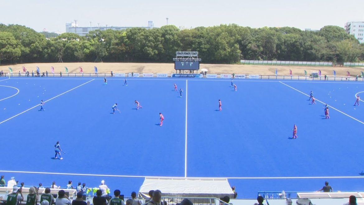 五輪ホッケー場、披露式典 人工芝グラウンド2面整備