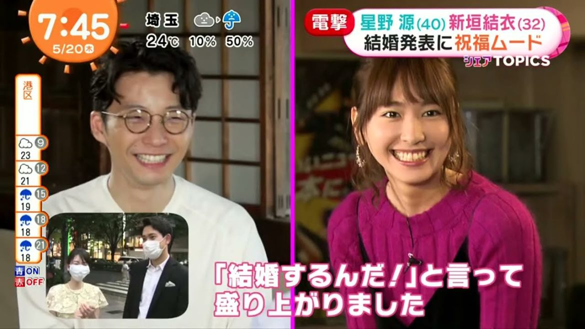 星野源（40）新垣結衣（32）結婚発表に祝福ムード 『 朝のニュース 2021年5月20日  』