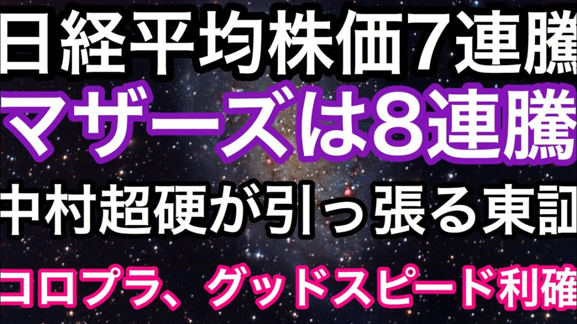 10/29【日経平均株価】7連騰❗✨【マザーズ指数】は8連騰‼️＆【コロプラ】とグッドスピード利確😁＆【中村超硬】またストップ高✨＆明日エーザイ決算発表💹