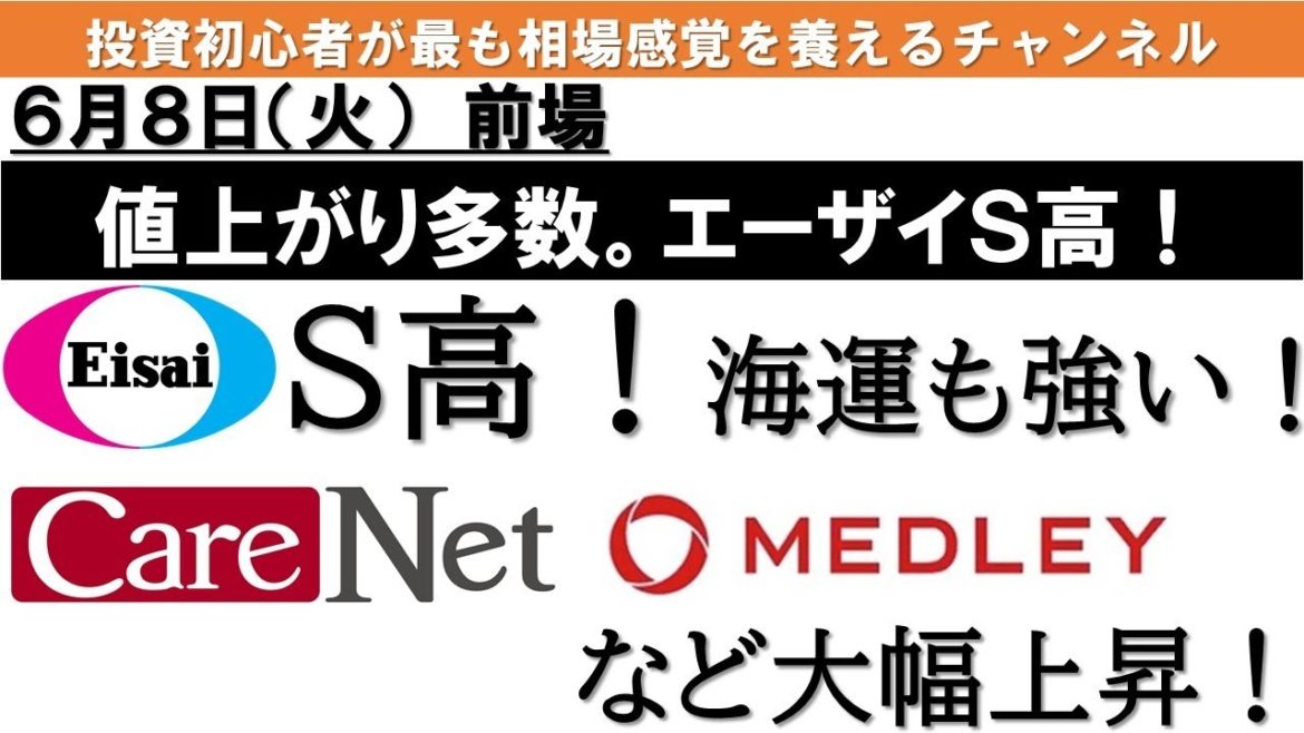 マザーズ指数が火柱！エーザイ、S高！ ファーマフーズ盛り返す！｜6/8（火）前場