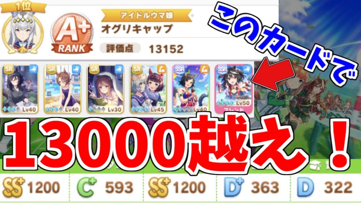 【ウマ娘】スピ4パワ2育成論/レベル低いSRと配布SSRのみで評価点13000点越えのオグリキャップの作り方を簡単解説【無課金】【SSR禁止縛り】
