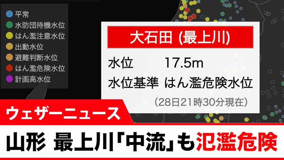 山形 最上川「中流」も氾濫危険