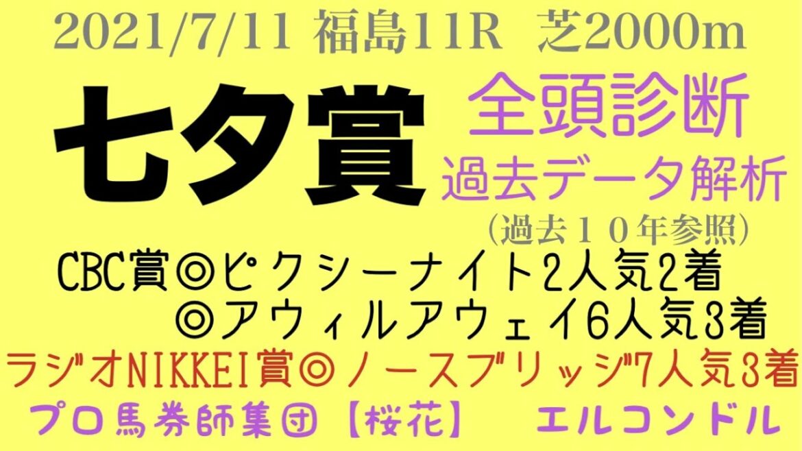エルコンドル氏の七夕賞2021全頭診断&過去データ解析　過去データから注目馬を探し出せ。　プロ馬券師集団『桜花』