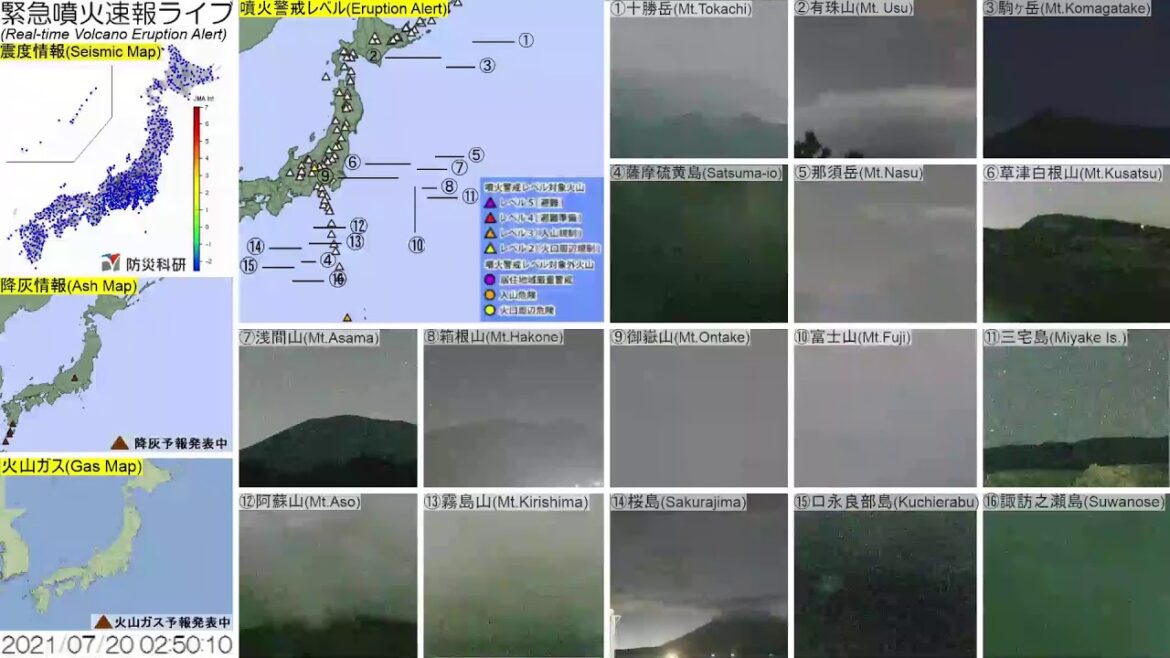 🔴緊急火山噴火速報ライブ The Real-time Volcano Eruption Alert in Japan