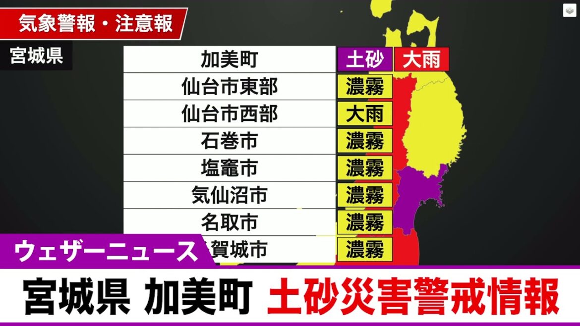 宮城県 加美町 土砂災害警戒情報