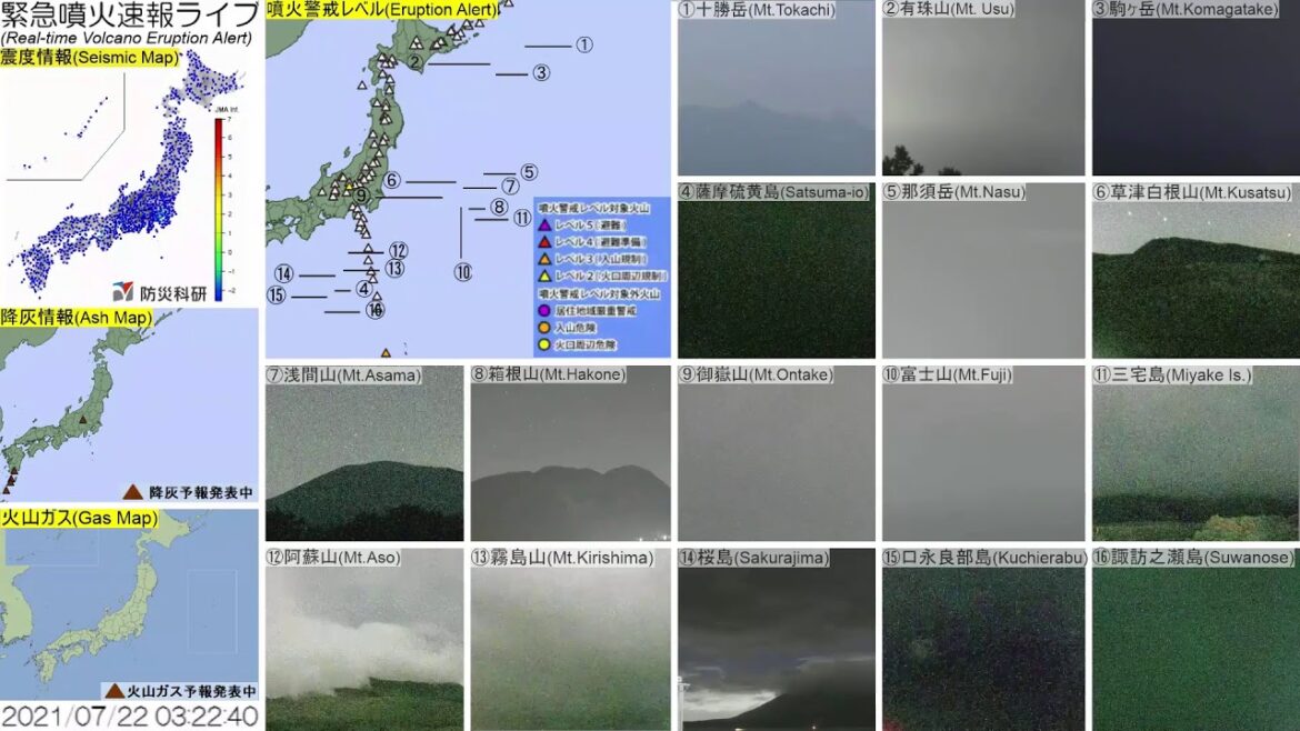 🔴緊急火山噴火速報ライブ The Real-time Volcano Eruption Alert in Japan