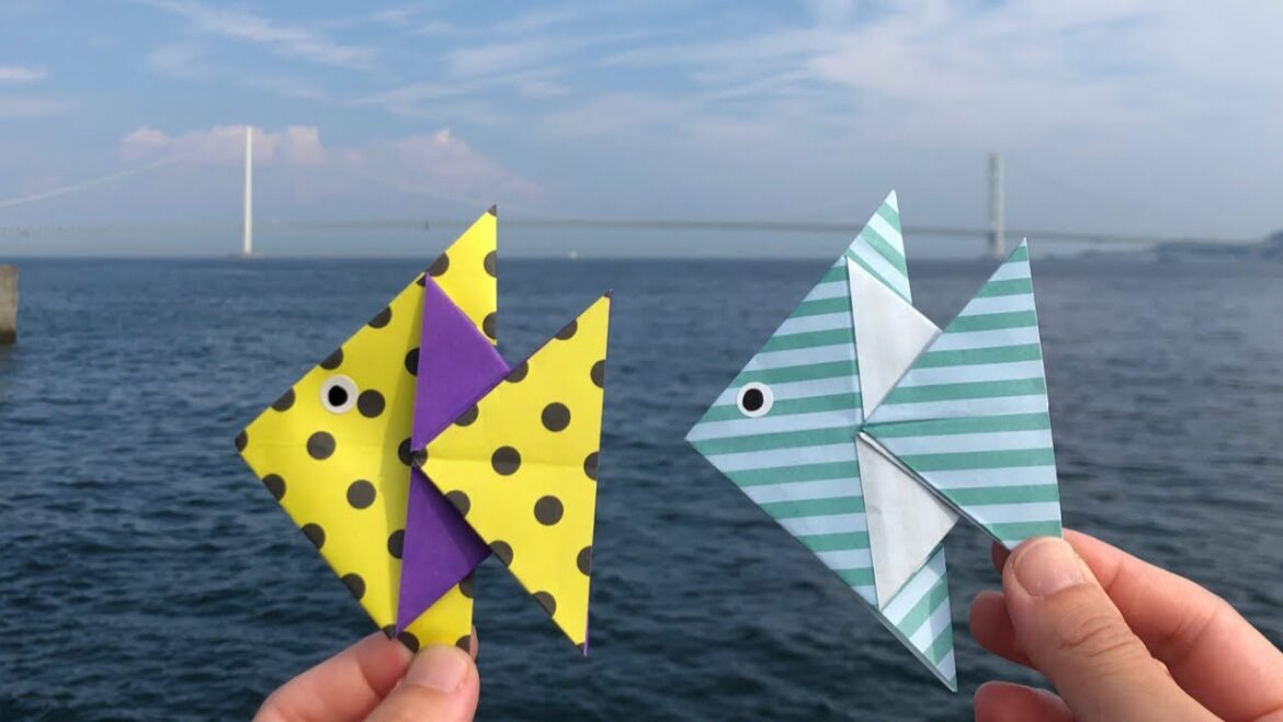 折り紙1枚で作る熱帯魚の折り方明石海峡大橋が見える場所にて）