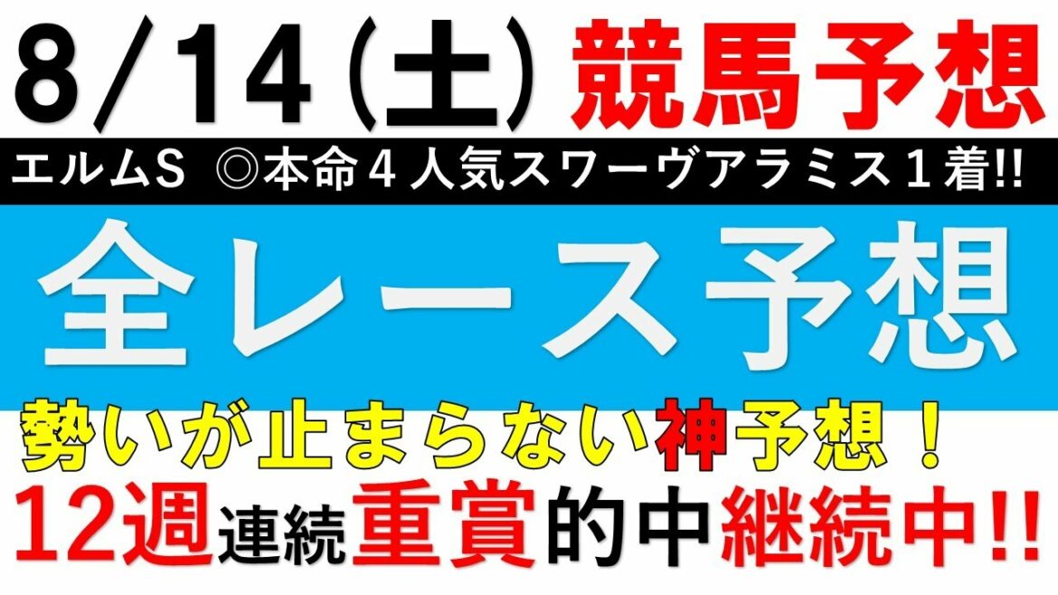 【競馬 予想】8月14日土曜日全レース予想 平場予想【関屋記念】【小倉記念】11週連続重賞的中継続中