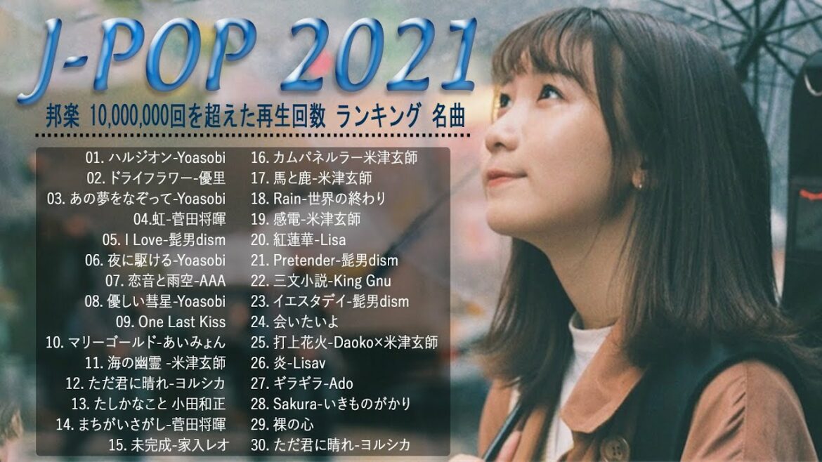 J-POP 最新曲ランキング 邦楽 2021🎶YOASOBI、優里 、米津玄師、Official髭男dism、あいみょん、菅田将暉、ヨルシカ J-POP 最新曲ランキング 邦楽 2021🎶YOASOBI、優里 、米津玄師、Official髭男dism、あいみょん、菅田将暉、ヨルシカ