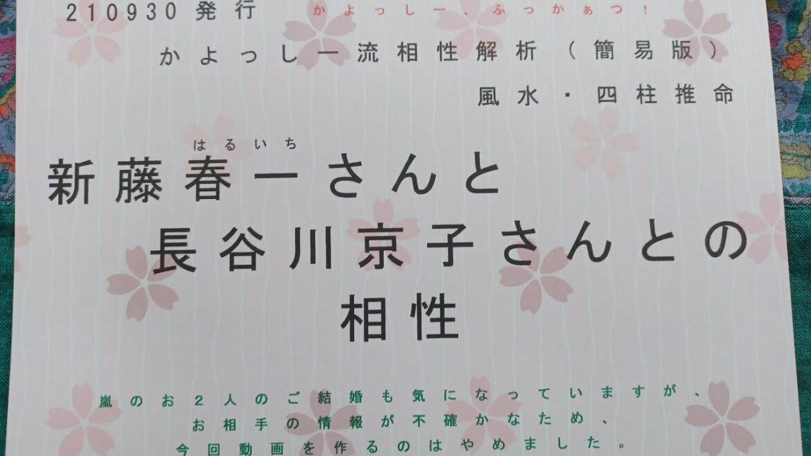 210930発行　新藤春一さんと長谷川京子さんとの相性(簡易版)【四柱推命、ちょっと風水】