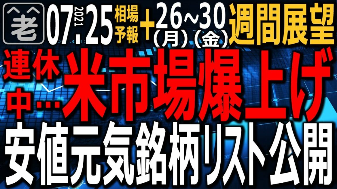 【相場天気予報＆来週の相場展望】日本が連休中、アメリカ市場は３指数とも連日の大幅高で「爆上げ」となった。連休前、元気がなかった日経は連休後に上昇できるか？安値元気銘柄リスト公開。ラジオヤジの相場解説。