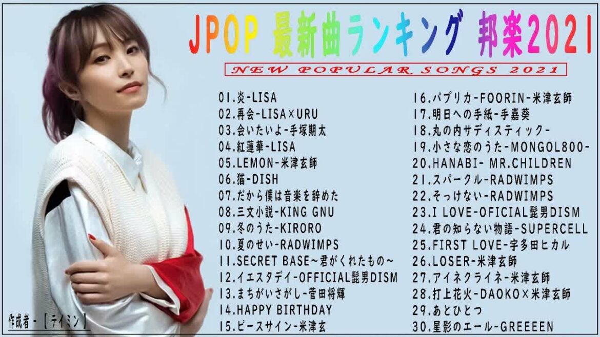 JPOP 最新曲ランキング 邦楽 2021❤️ヨルシカ,LISA ,URU,米津玄師,ヨアソビ,宇多田ヒカル,King Gnu,人気曲メドレー2021 Vol 03 TM#2