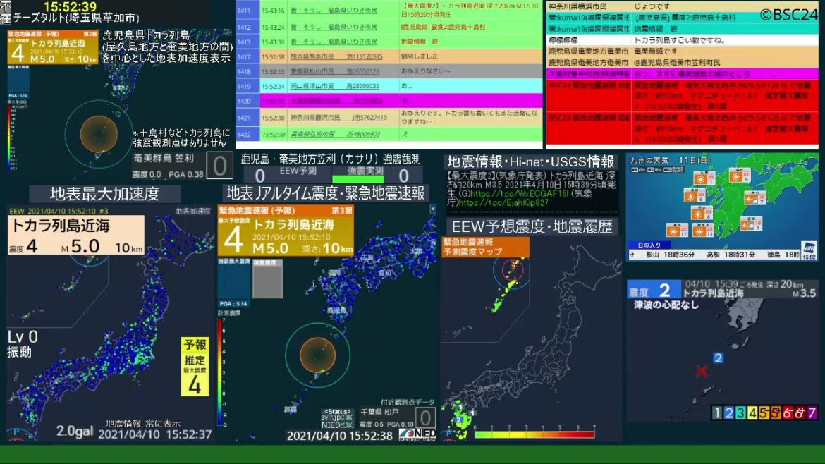【トカラ列島・群発地震】2021-04-10 15:52 トカラ列島近海 M4.9 深さ20km 最大震度3