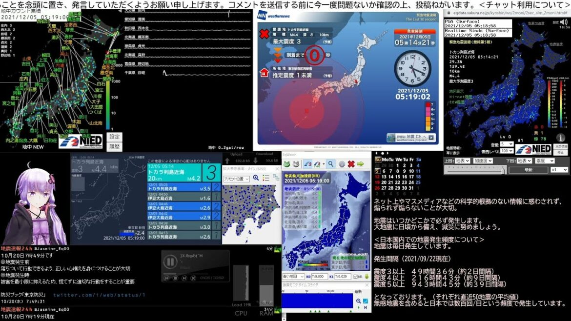 【緊急地震速報】2021/12/05 05:14発生 トカラ列島近海 M4.2 最大震度3 ほか2地震