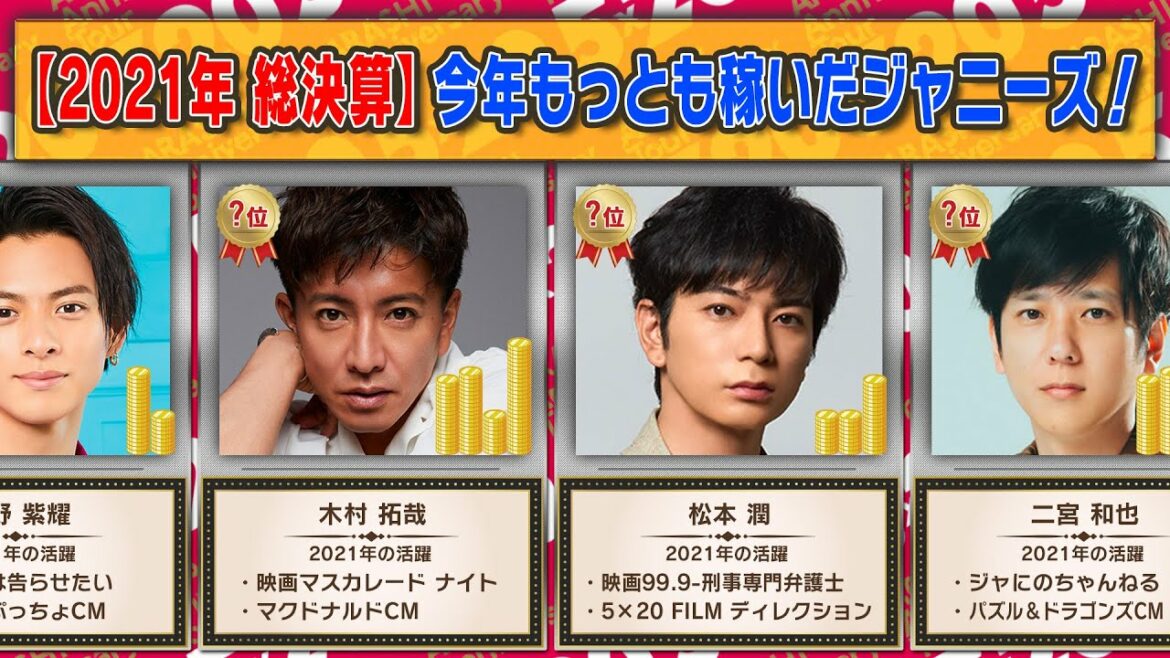 【総決算】2021年最も稼いだジャニーズタレントランキング！