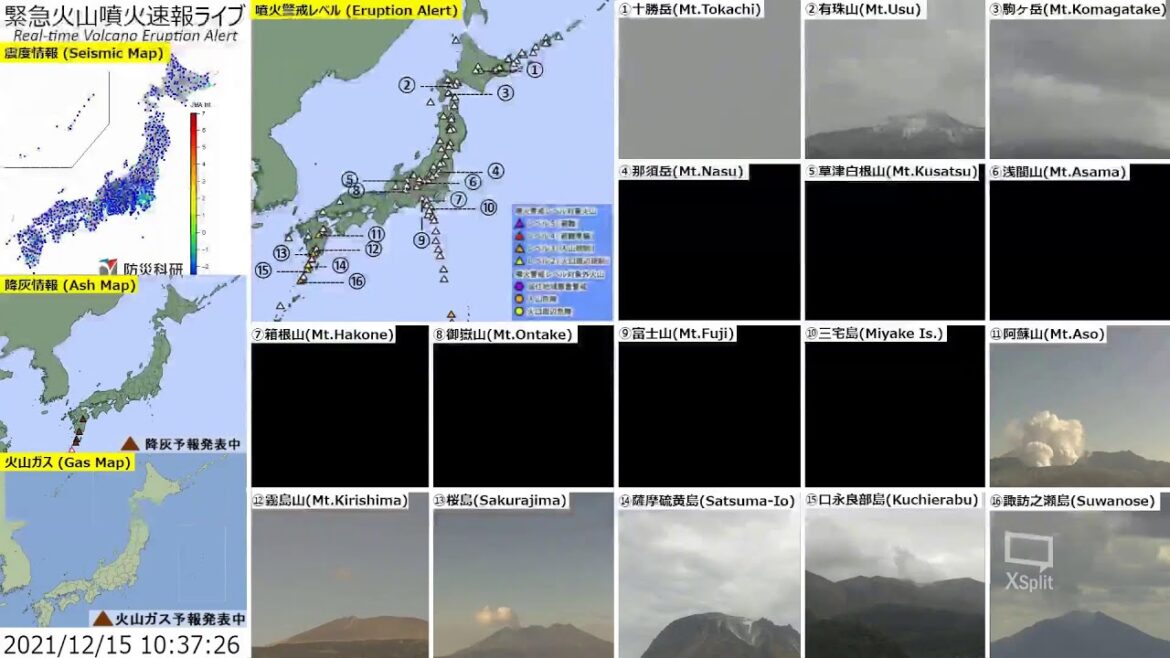 🔴緊急火山噴火速報ライブ The Real-time Volcano Eruption Alert in Japan