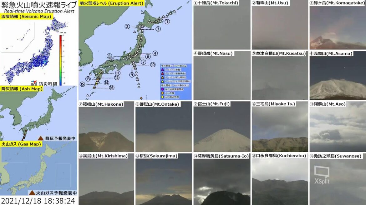 🔴緊急火山噴火速報ライブ The Real-time Volcano Eruption Alert in Japan