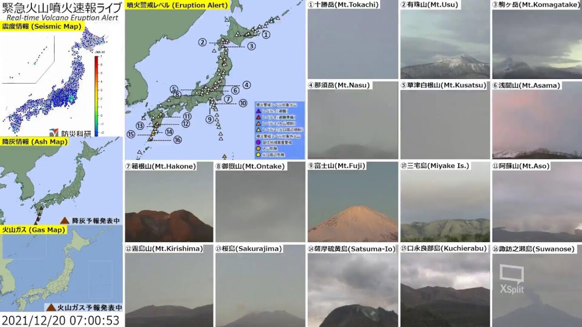 🔴緊急火山噴火速報ライブ The Real-time Volcano Eruption Alert in Japan