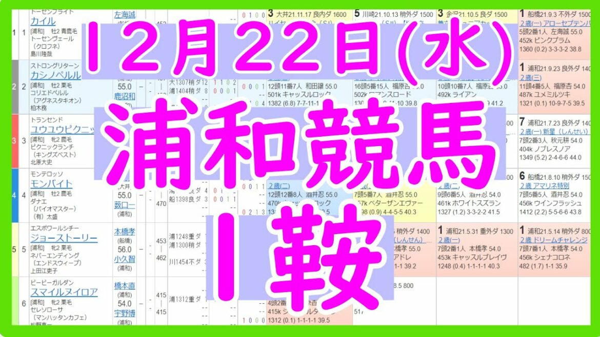 2021年12月22日(水) 浦和競馬予想1鞍