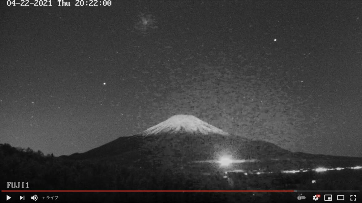 双子座流星群。流星、星空ショーの富士山夜の部、紅富士、山中湖ライブカメラ、赤富士、 "Mt. Fuji  Live Camera, Yamanakako Live Camera Japan