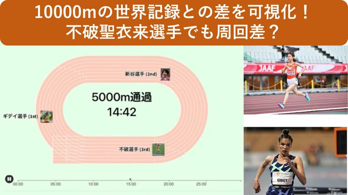 女子陸上の10000mの不破選手、新谷選手の記録と世界記録の差を可視化！