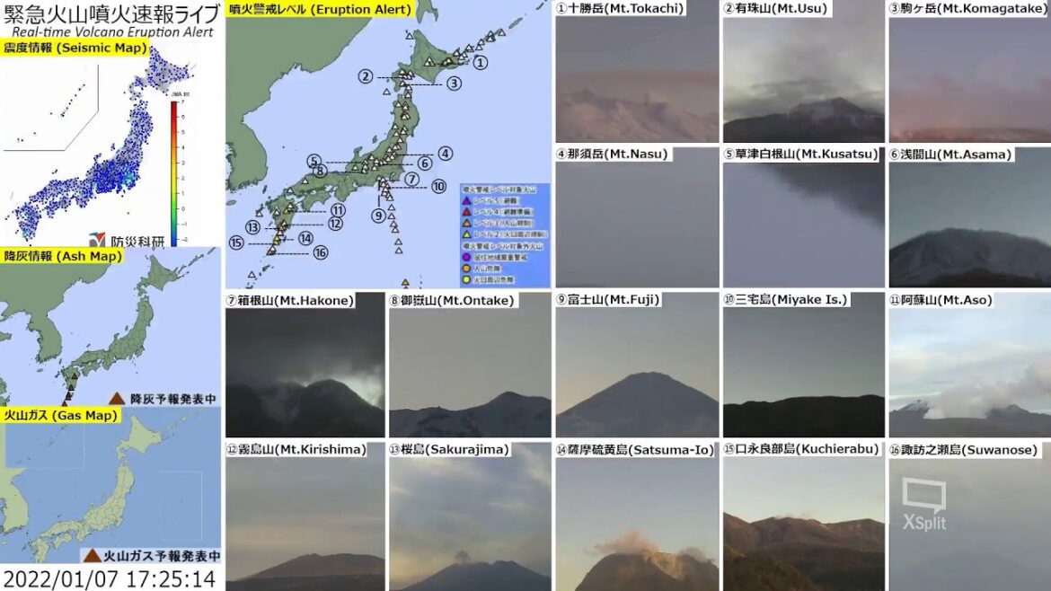 🔴緊急火山噴火速報ライブ The Real-time Volcano Eruption Alert in Japan