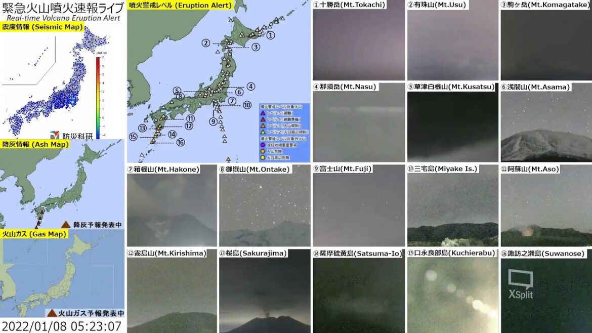🔴緊急火山噴火速報ライブ The Real-time Volcano Eruption Alert in Japan