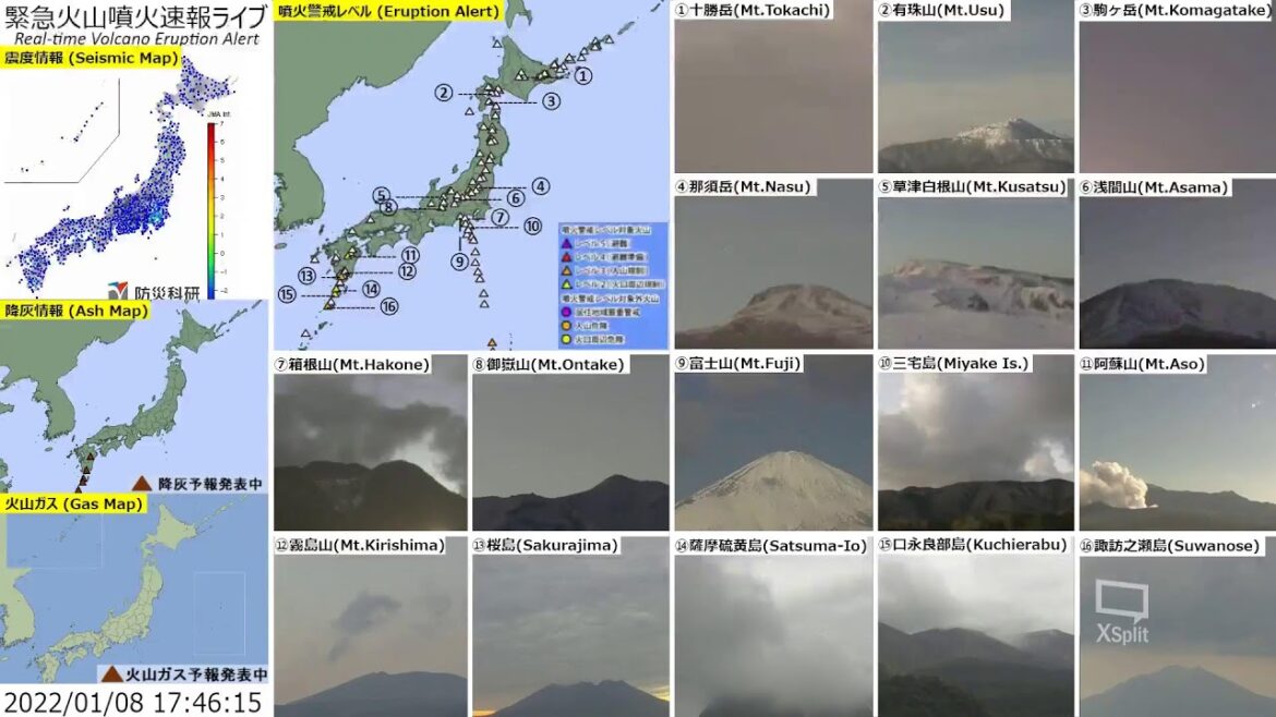 🔴緊急火山噴火速報ライブ The Real-time Volcano Eruption Alert in Japan