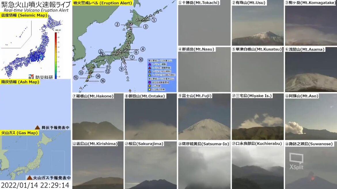 🔴緊急火山噴火速報ライブ The Real-time Volcano Eruption Alert in Japan