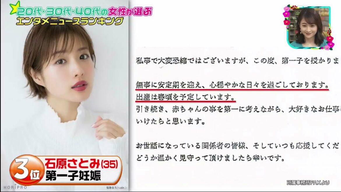 石原 さとみ(35) 第一子姓 娠『王様のブランチ』