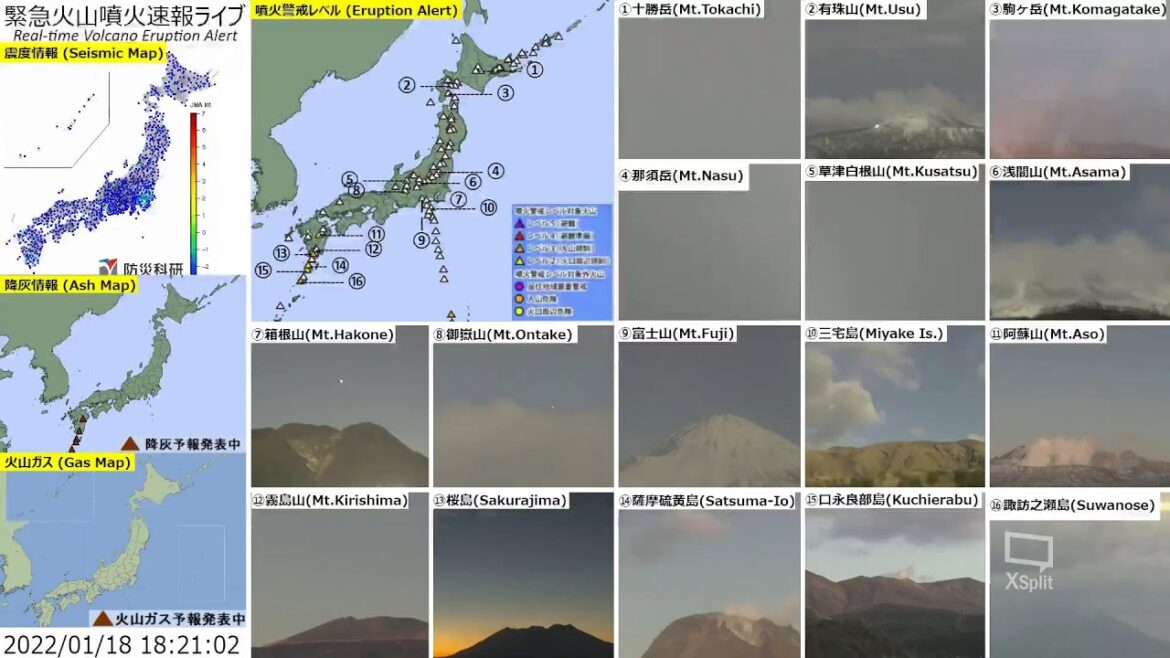 🔴緊急火山噴火速報ライブ The Real-time Volcano Eruption Alert in Japan