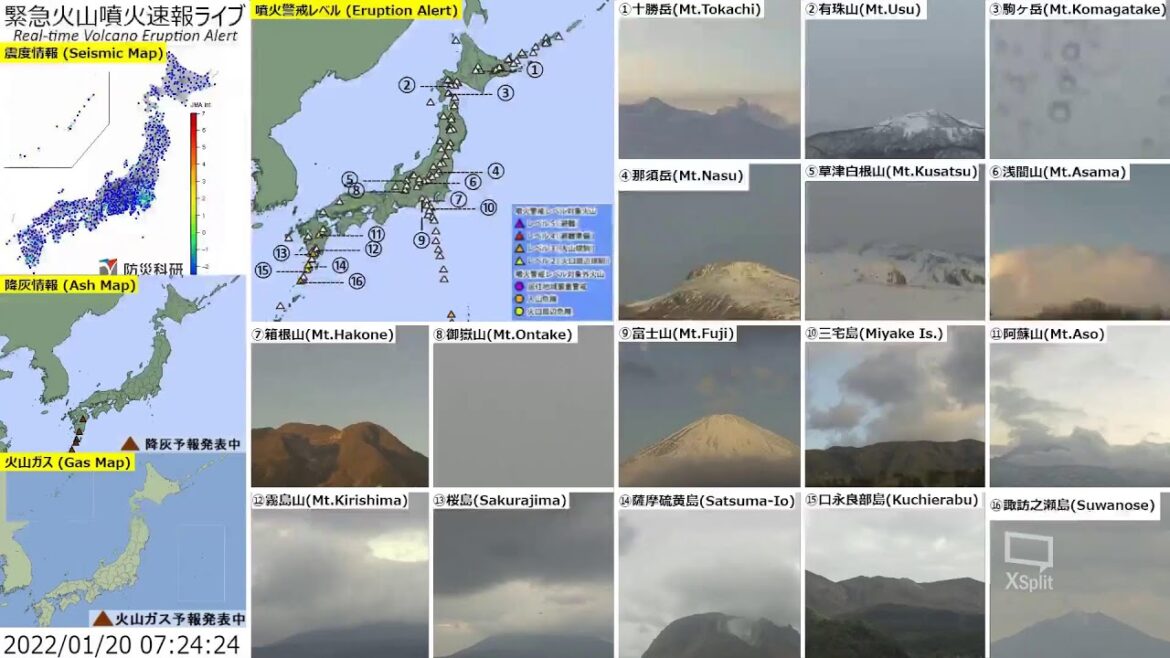 🔴緊急火山噴火速報ライブ The Real-time Volcano Eruption Alert in Japan