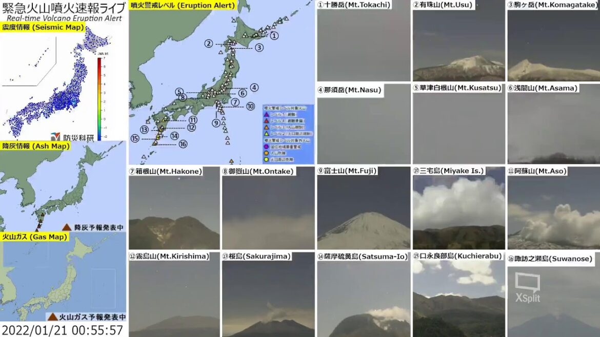 🔴緊急火山噴火速報ライブ The Real-time Volcano Eruption Alert in Japan