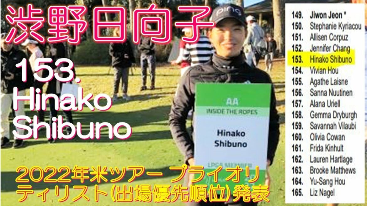渋野日向子 153. Hinako Shibuno 2022年米ツアープライオリティリスト(出場優先順位)発表