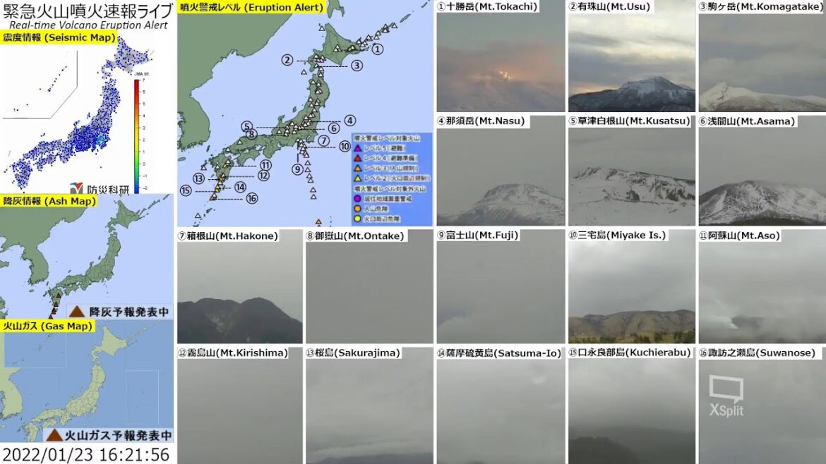 🔴緊急火山噴火速報ライブ The Real-time Volcano Eruption Alert in Japan
