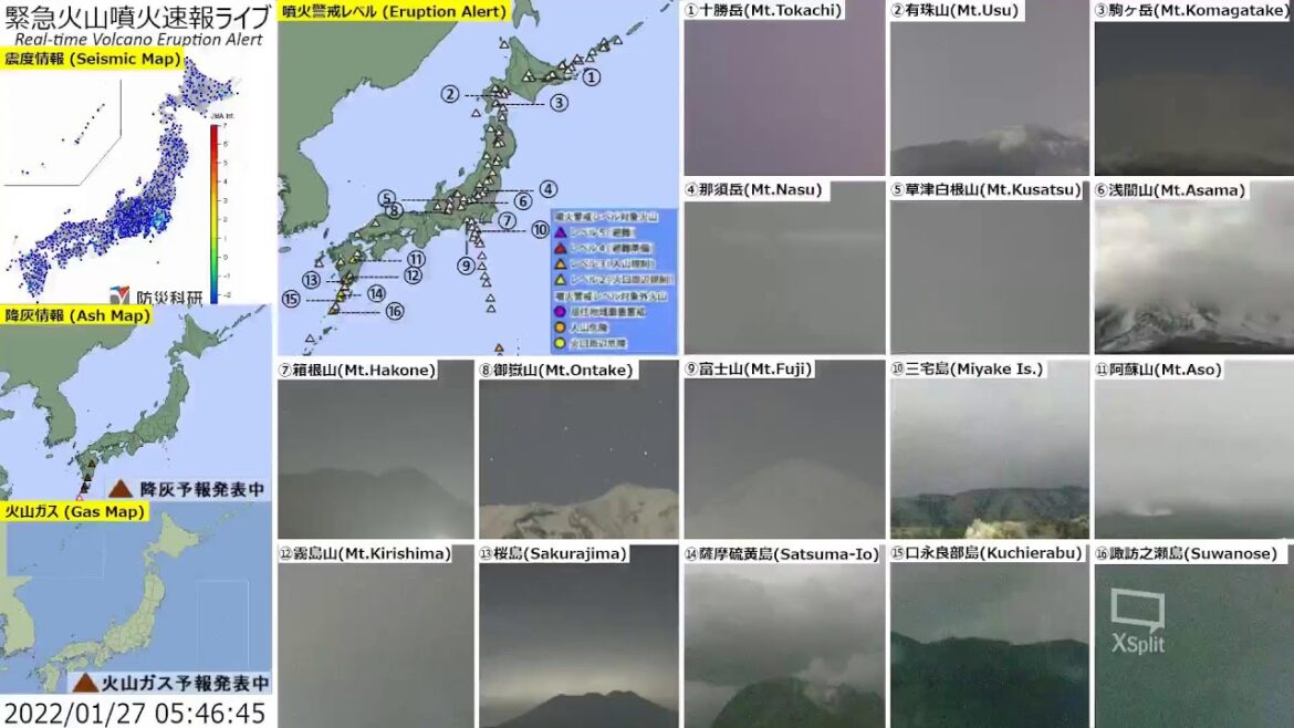 🔴緊急火山噴火速報ライブ The Real-time Volcano Eruption Alert in Japan