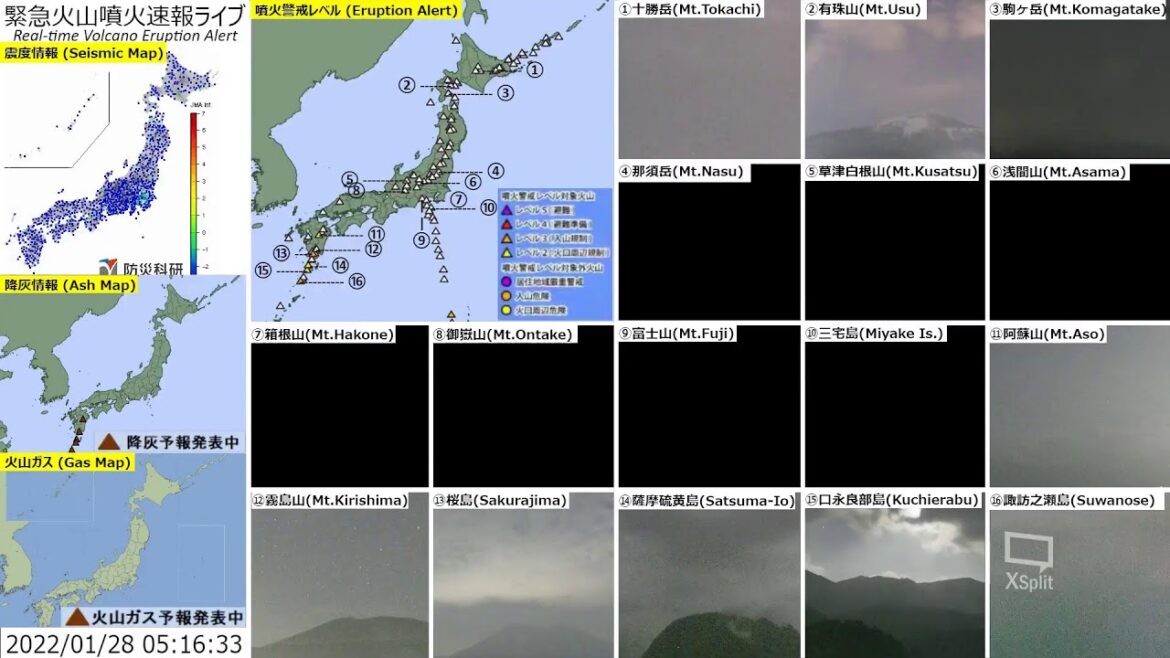 🔴緊急火山噴火速報ライブ The Real-time Volcano Eruption Alert in Japan