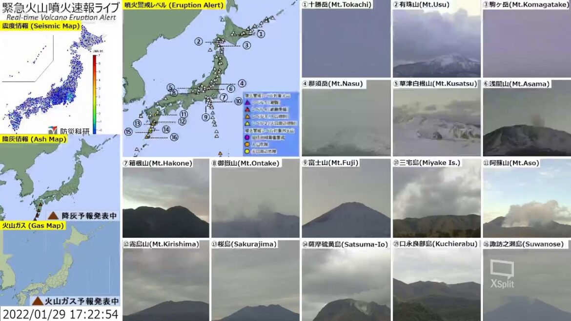 🔴緊急火山噴火速報ライブ The Real-time Volcano Eruption Alert in Japan