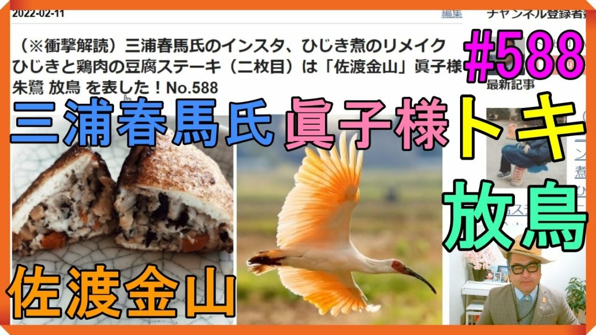 （※衝撃解読）三浦春馬氏のインスタ、ひじき煮のリメイク ひじきと鶏肉の豆腐ステーキ（二枚目）は「佐渡金山」眞子様 朱鷺 放鳥 を表した！No.588